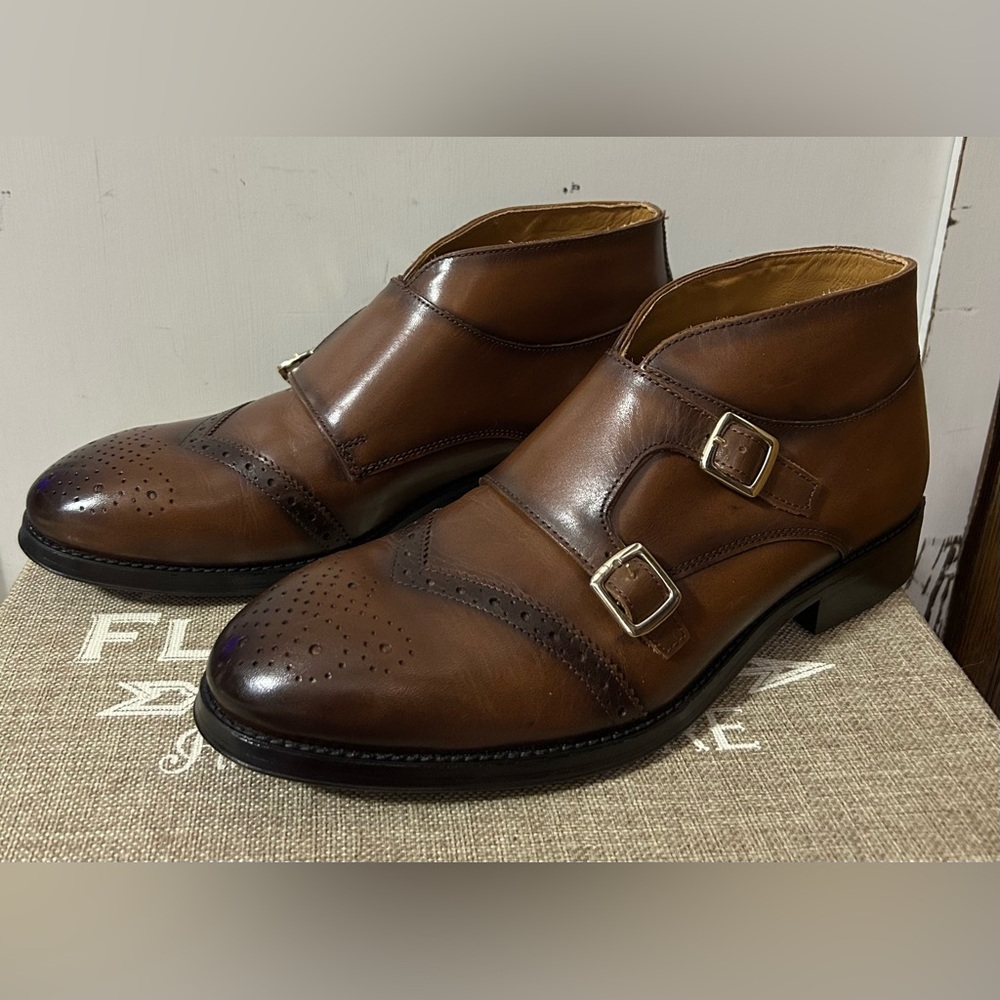 Zara Men's Brown Double Monk Strap Leather Ankle Boots